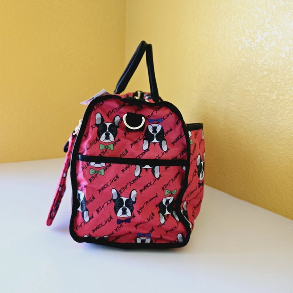 Betsey Johnson French Bulldog Weekender Duffel Travel Zip Carry-on Nylon Bag - Picture 7 of 15